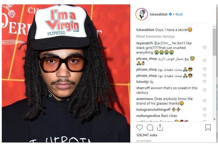 Seorang peraga busana dan aktor, Luka Sabbat (20) melanggar kontrak karena tidak mempromosikan produk mitranya kepada jutaan pengikut Instagram.