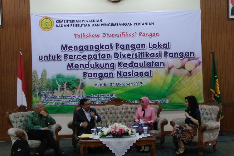 Acara diskusi diversifikasi pangan di Gedung Balai Penelitian dan Pengembangan Pertanian, Pasar Minggu, Jakarta, Selasa (24/10/2017).
