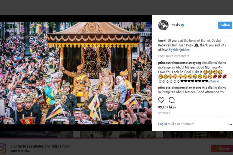 Posting di Instagram dari akun Pangeran Abdul Mateen dari Brunei Darussalam, putra ke-10 Sultan Hassanal Bolkiah.
