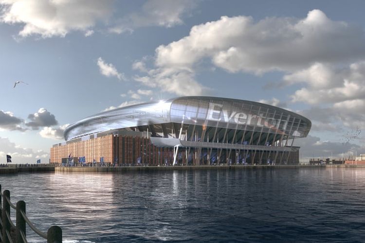 Rancangan stadion baru Everton yang nantinya akan dibangun di dermaga Bramley-Moore, di Vauxhall, Liverpool, 
