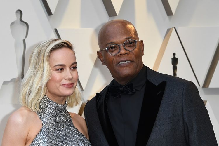 Samuel L. Jackson (kanan) and Brie Larson menghadiri Academy Awards 2019 di Dolby Theatre, Hollywood, California, pada 24 February 2019. 