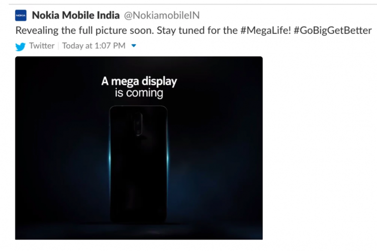 Tangkapan layar twit Nokia Mobile India yang menampilkan cuplikan video diduga penampakan Nokia 7.1 Plus