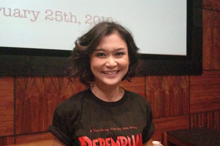 Marissa Anita menghadiri syukuran film horor Perempuan Tanah Jahanam di Queens Head, Kemang Raya, Jakarta Selatan, Senin (25/2/2019).