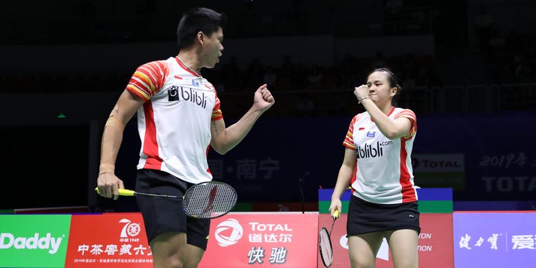 Praveen Jordan/Melati Daeva Oktavianti melakoni laga perempat final di Guangxi Sports Center, Nanning, China, Jumat (24/5/2019). 