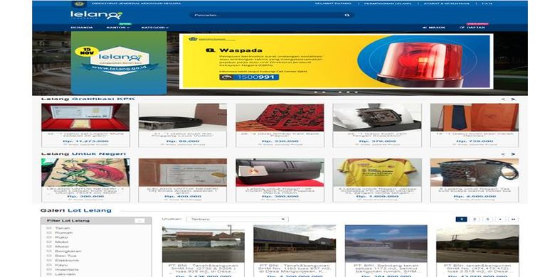 Tampilan awal portal lelang.go.id