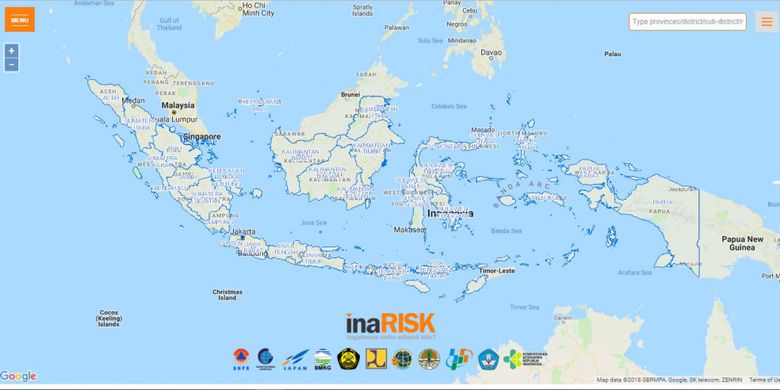 Tampilan awal laman Inarisk jika dibuka melalui laman website.