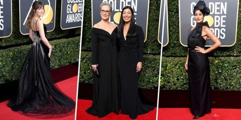 Para aktris sepakat untuk memakai busana berwarna hitam di ajang Golden Globe 2018.