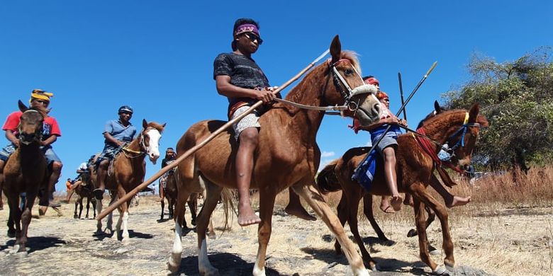 Parade Kuda Sandel digelar di Savannah Puru Kambera, Kanantang, Sumba Timur, Nusa Tenggara Timur, Jumat (12/7/2019)