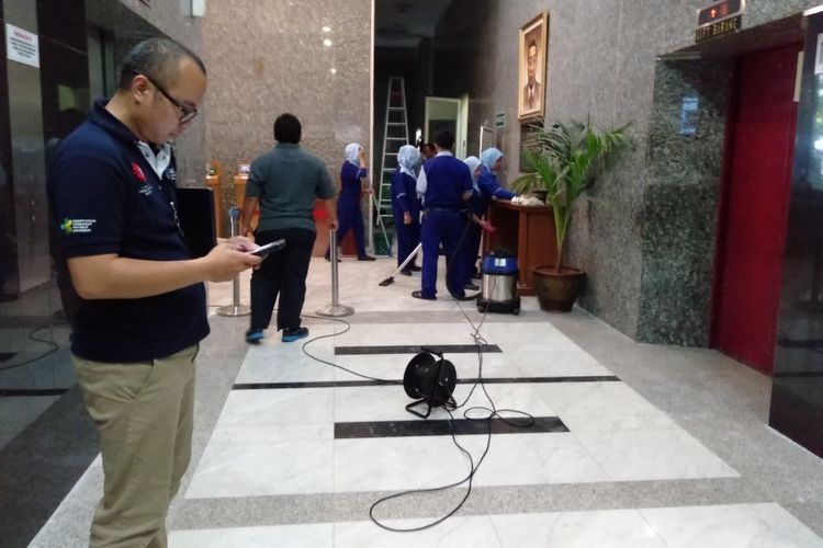 Lokasi terjadinya korsleting listrik di  Lantai 1 Gedung  Prof DR Sujudi, Kementerian Kesehatan, JL H Rasuna Said, Jakarta Selatan, Jumat (22/3/2019)
