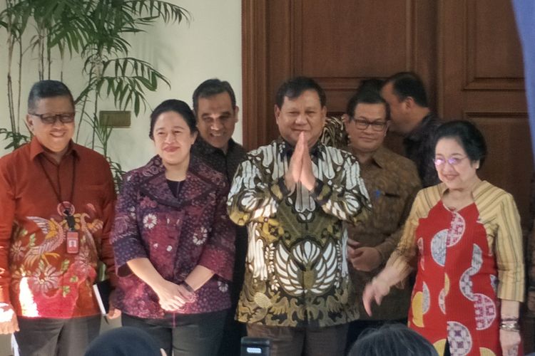 Ketua Umum Partai Gerindra Prabowo Subianto tiba di kediaman Ketua Umum PDI-P Megawati Soekarnoputri, Jalan Teuku Umar, Menteng, Jakarta Pusat, Rabu (24/7/2019).