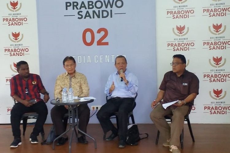 Diskusi bertajuk Indonesia Pasca Jokowi Pembangunan Infrastruktur untuk Dinikmati, Siapa? di Media Center Prabowo-Sandi, Jakarta, Rabu (30/1/2019).