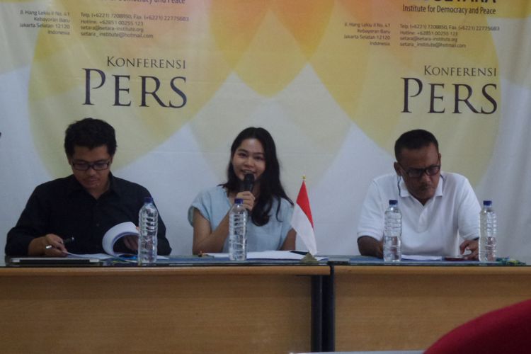 Konferensi pers Setara Institute tentang kinerja Mahkamah Konstitusi di Kantor Setara Institute, Kebayoran, Jakarta, Minggu (20/8/2017).