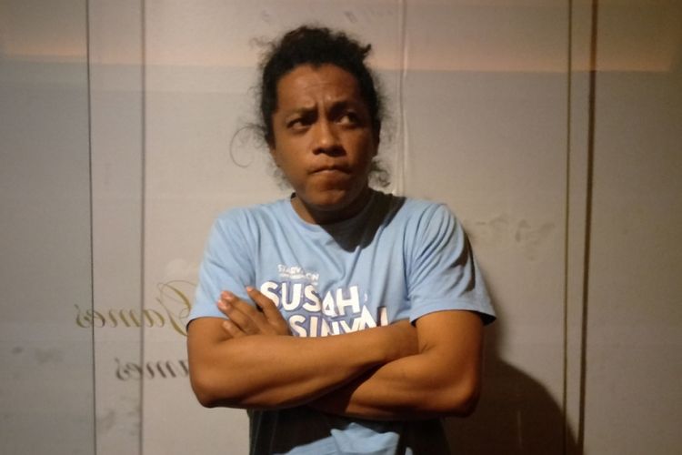 Arie Kriting ditemui di sela nonton bareng film Susah Sinyal di bioskop 21 Grand Mall Bekasi, Jawa Barat, Rabu (27/12/2017).