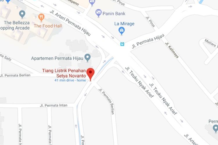 Screen shot lokasi Tiang Listrik Setya Novanto di pencarian Google Maps