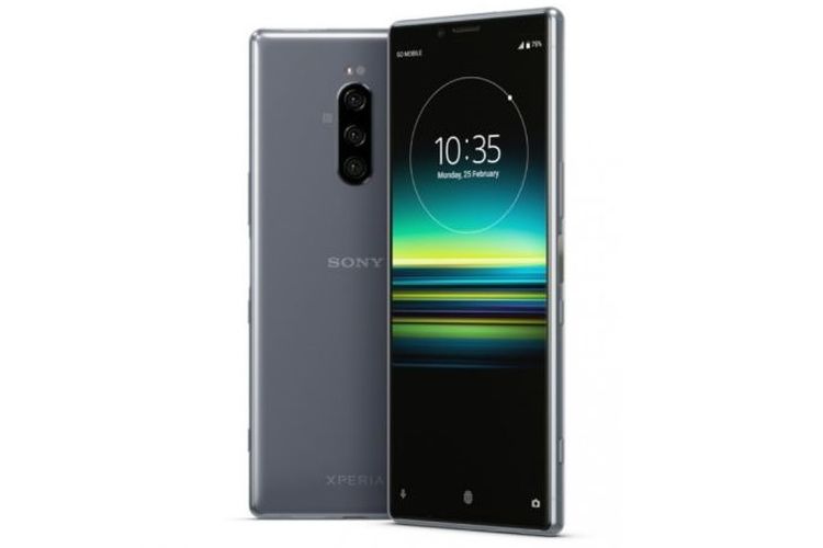 Ilustrasi Xperia 1 tampilan depan dan belakang