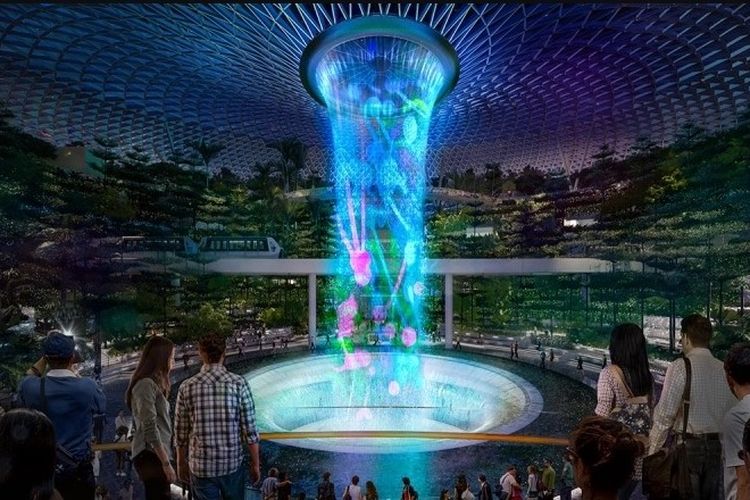 Air terjun indoor yang direncanakan akan dibangun di Jewel Changi Airport.