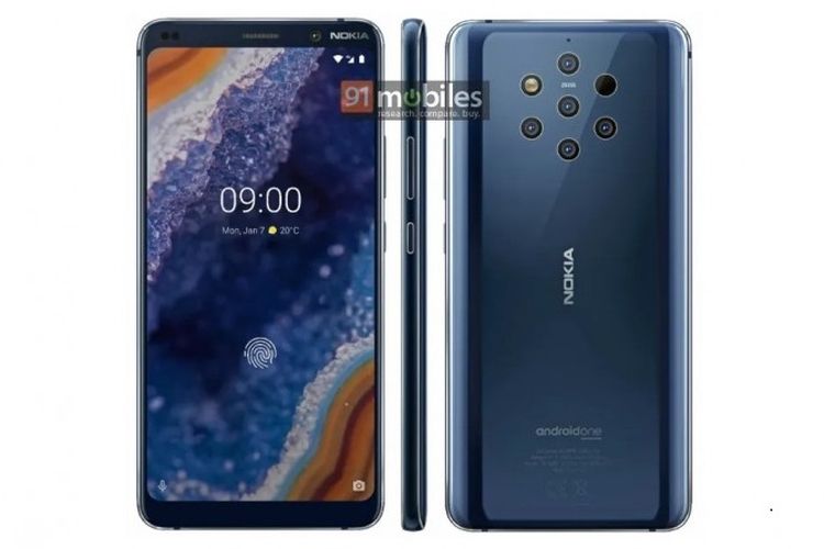 Ilustrasi press render Nokia 9 dengan lima kamera belakang