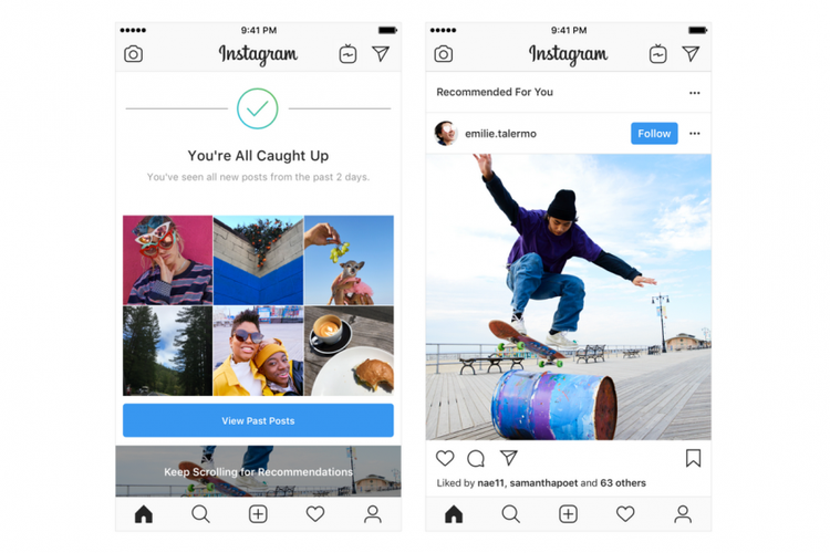 Instagram uji coba fitur baru untuk rekomendasikan konten di ujung linimasa.