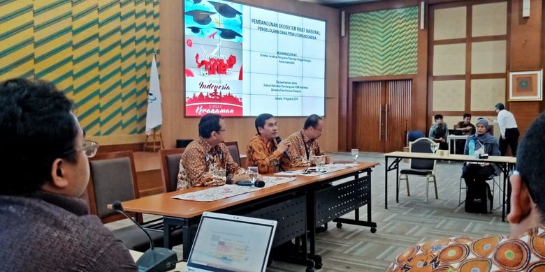 Diskusi Pembangunan Ekosistem Riset Nasional, Pengelola Dana Penelitian Indonesia yang digelar Kemenristekdikti bersama ilmuwan diaspora SCKD di Gedung Kemenristekdikti di Jakarta (19/8/2019).