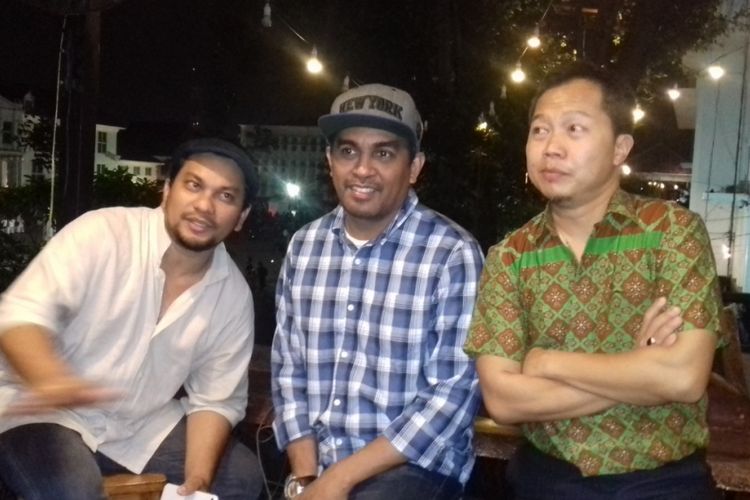 Trio Lestari di sela acara Sosialisasi Tutorial Indonesia Raya Tiga Stanza di halaman Museum Fatahillah Kota Tua, Jakarta Barat, Jumat (20/10/2017) malam.