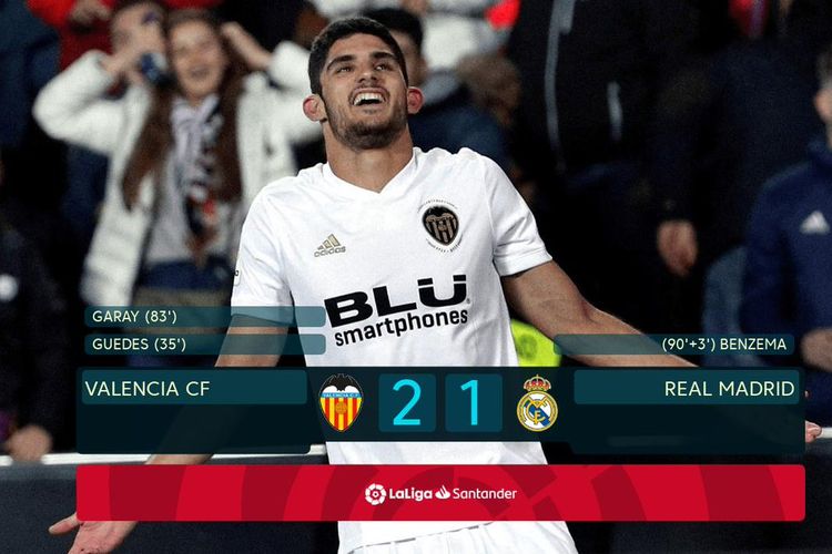 Hasil laga Valencia vs Real Madrid, 3 April 2019, di akun Twitter La Liga Spanyol berbahasa Indonesia.