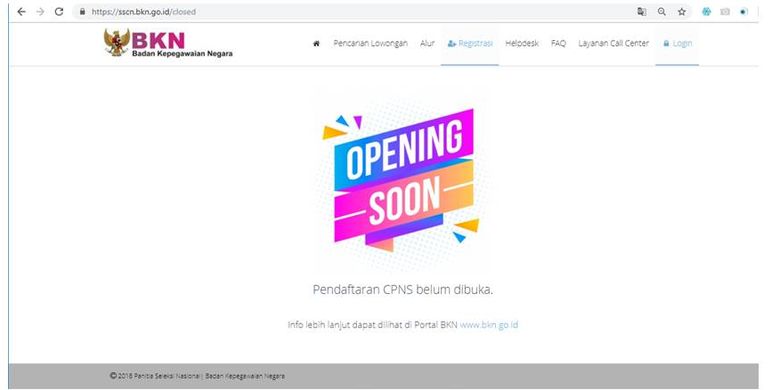 Tampilan menu registrasi portal SSCN