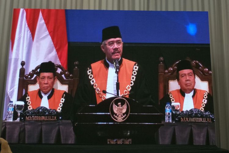 Ketua Mahkamah Agung Muhammad Hatta Ali menyampaikan pidato dalam Laporan Tahunan MA 2018 di Jakarta Convention Center, Rabu (27/2/2019). 