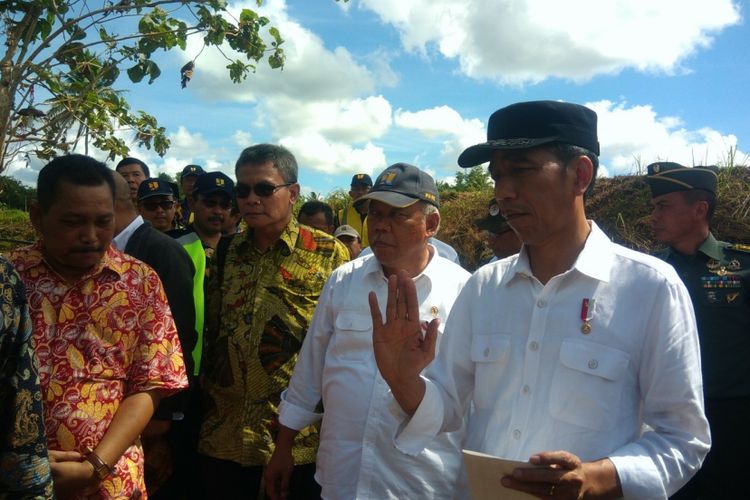 Presiden Joko Widodo saat mengunjungi jembatan rusak di Dusun Gelaran 1, Desa Bejiharjo, Karangmojo, Gunungkidul.