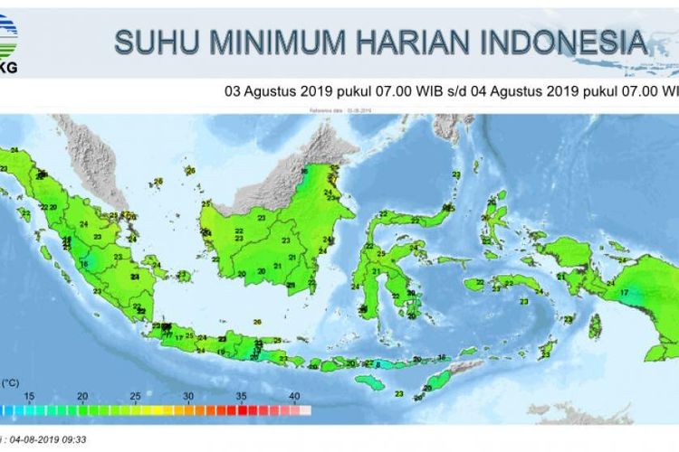 Suhu Minimum Harian Indonesia, Selasa (6/8/2019)