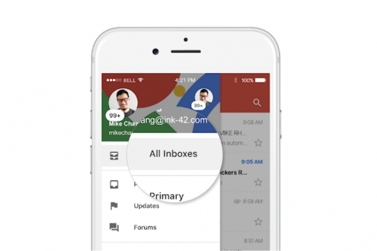 Pengguna Gmail iOS bisa lihat semua inbox dari banyak akun. 