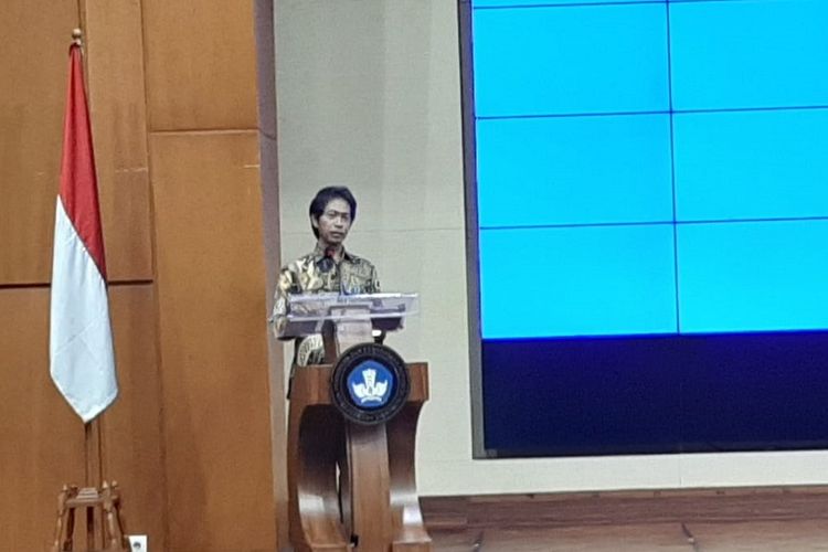 Kepala Badan Penelitian dan Pengembangan Kemendikbud Totok Suprayitno dalam simposium internasional tentang pendidikan di Gedung Kemendikbud, Jakarta, Selasa (3/9/2019).