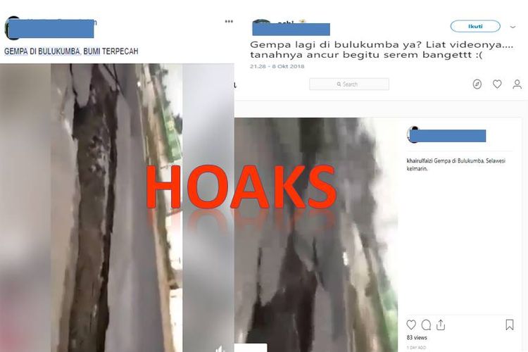 Video hoaks yang menyebutkan dampak gempa di Bulukumba, Sulawesi Selatan