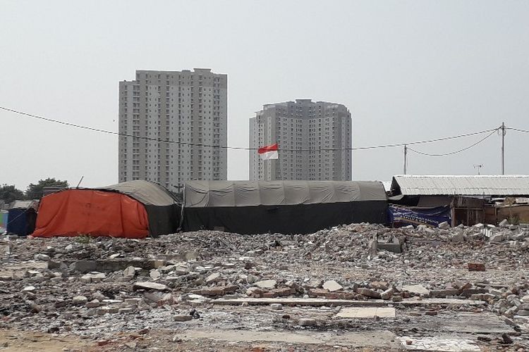 Rumah tenda warga Kampung Akuarium, Penjaringan, Jakarta Utara pada Sabtu (14/4/2018).