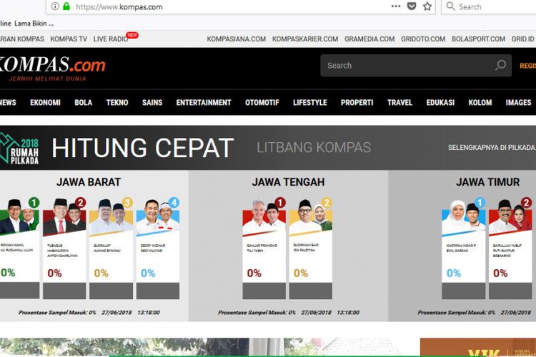 Ikuti Hasil "Quick Count" Pilkada Serentak 2018 di "Kompas.com"