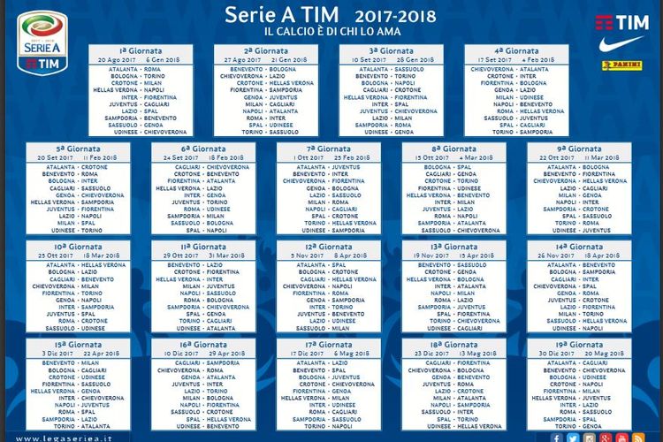 Jadwal Serie A musim 2017-2018.