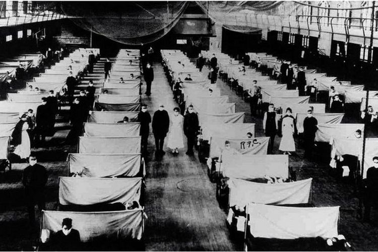 Metedo isolasi pasien yang terjangkit wabah juga diterapkan pada pandemi flu Spanyol tahun 1918.