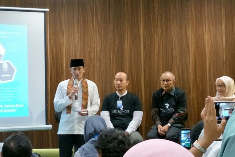 Wakil Gubernur DKI Jakarta Sandiaga Uno mengizi workshop untuk founder di Centennial Tower, Jumat (9/3/2018). 