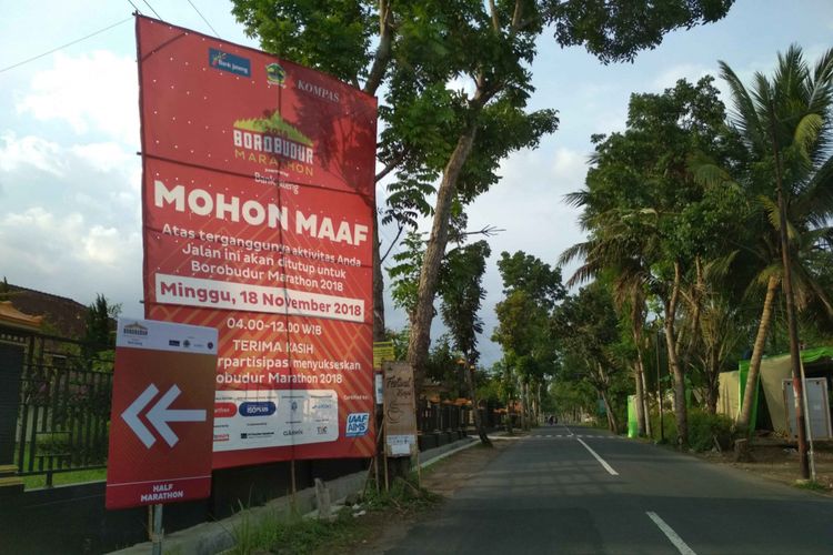 Persimpangan Desa Bumiharjo yang akan ditutup sementara selama Bank Jateng Borobudur Marathon, Minggu (18/11/2018).