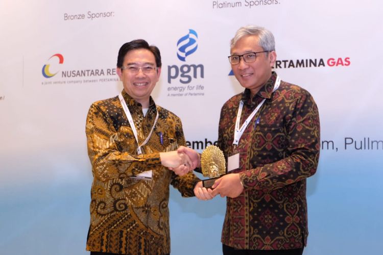 Direktur Utama PT PGN Tbk Gigih Prakoso saat menjadi salah satu pembicara saat acara 7th International Indonesia Gas Infrastructure Conference & Exhibition 2018 di Jakarta, Selasa (25/9/2018)
