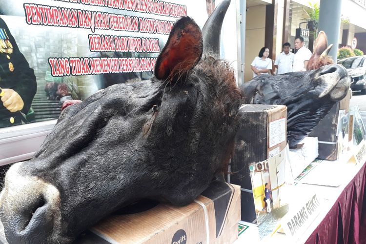 Kepala sapi lokal diamankan polisi sebagai barang bukti tindak pidana pangan, Kamis (4/7/2019)