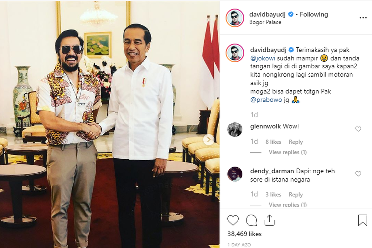 Vokalis Naif, David Bayu mengunggah foto bersama Presiden Joko Widodo (Jokowi). 