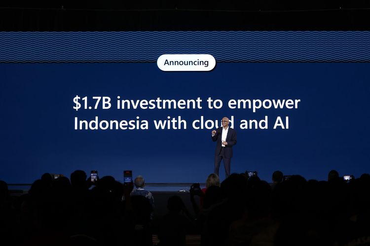 CEO Microsoft, Satya Nadella, mengumumkan investasi senilai 1,7 miliar dollar AS (setara sekitar Rp 27 triliun), dalam acara Microsoft Build: AI Day yang digelar di Jakarta, Selasa (30/4/2024).