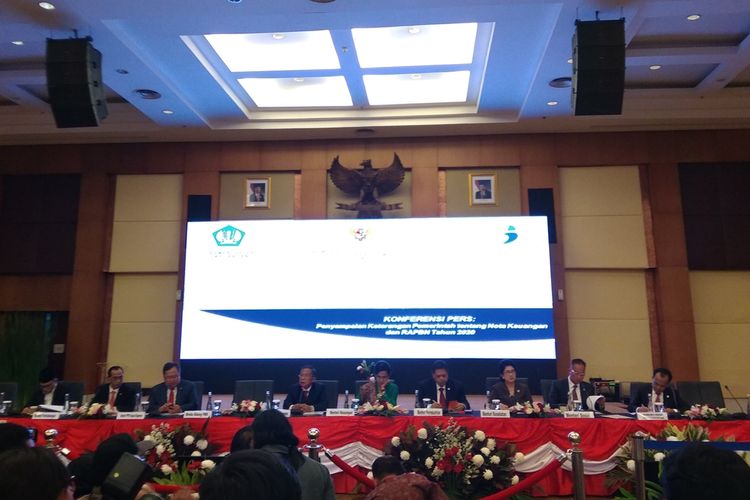Kementerian di bawah Kementrian Koordinator Bidang Perekonomian menjelaskan tentang Nota Keuangan dan RAPBN 2020 dalam konferensi pers di Jakarta, Jumat (16/8/2019).