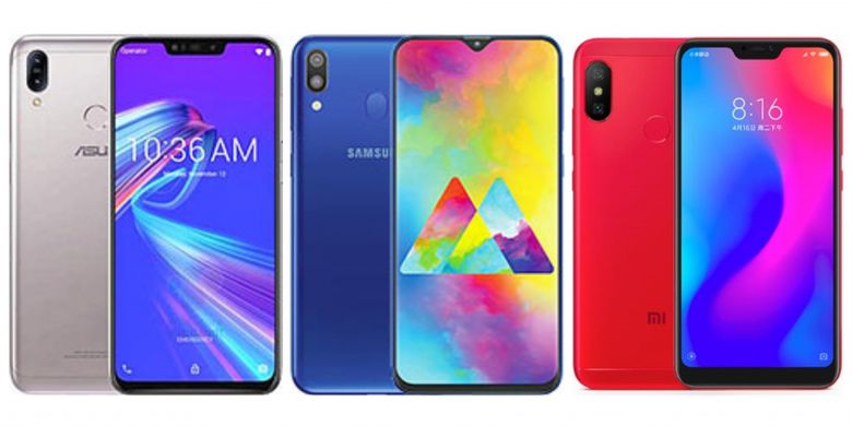 Ilustrasi Asus Zenfone M2, Samsung M20, Redmi Note 6 Pro