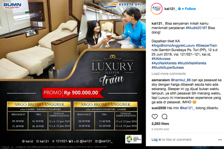 tiket Luxury Sleeper Train pertama sudah bisa dibeli, untuk periode 12-25 Juni 2018.