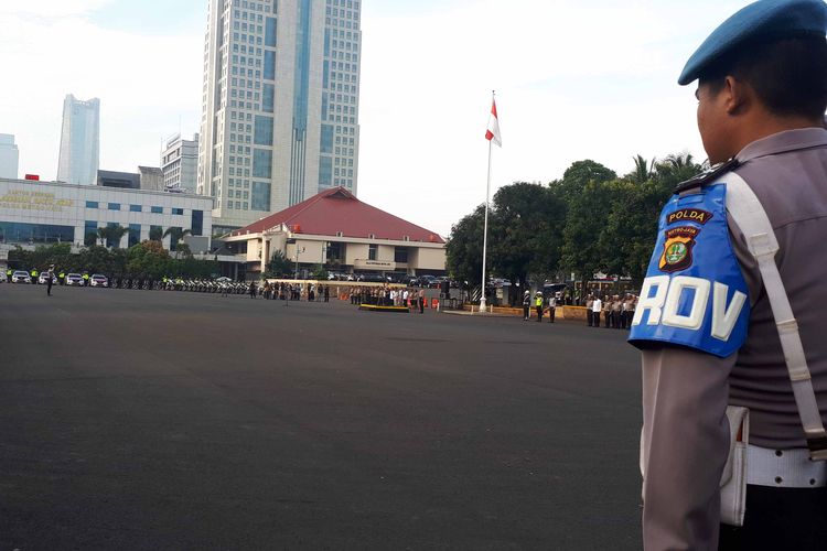 Apel operasi keselamatan 2019 di Lapangan Promoter Polda Metro Jaya, Jakarta Selatan, Senin (29/4/2019).