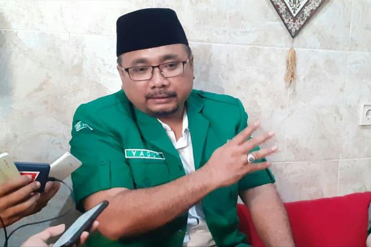 Ketua Umum PP GP Ansor, Yaqut Cholil Qoumas, usai membuka Konferensi Wilayah GP Ansor Jawa Timur di Ponpes Sabilurrosyad Kota Malang, Minggu (28/7/2019)