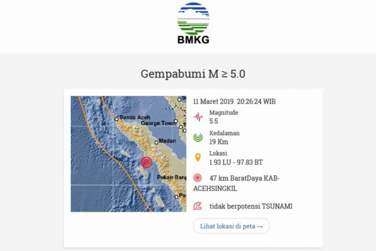 Gempa yang cukup kuat dirasakan pada pukul 20.26.26 WIB, yang terjadi di wilayah Kabupaten Aceh Singkil dan dampaik di Kepulauan Nias diguncang gempa bumi tektonik. Hasil analisis BMKG menunjukkan informasi awal gempabumi ini bermagnitudo 5,5 SR yang selanjutnya dilakukan pemutakhiran menjadi 5,3 SR, Episenter gempa bumi terletak pada koordinat 1,96 LU dan 97,82 BT, atau tepatnya berlokasi di laut pada jarak 34 km arah selatan Kota Singkil, Kabupaten Aceh Singkil, Propinsi Aceh pada kedalaman 52 km.