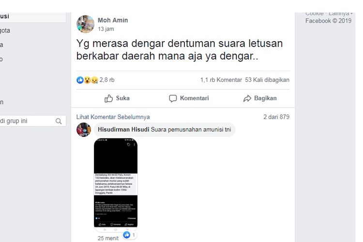 Viral suara dentuman aneh di Kota Palu pada Selasa (25/6/2019) siang di grup Facebook InfoKotaPALU. 