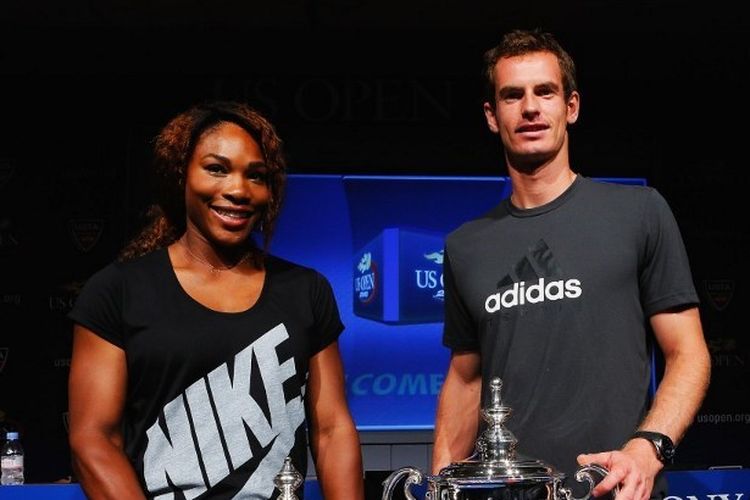Petenis Britania Raya Andy Murray dan Serena Williams (Amerika Serikat) saat menjuarai US Open 2013. Mereka akan berpasangan di nomor ganda campuran pada turnamen Wimbledon Open 2019.